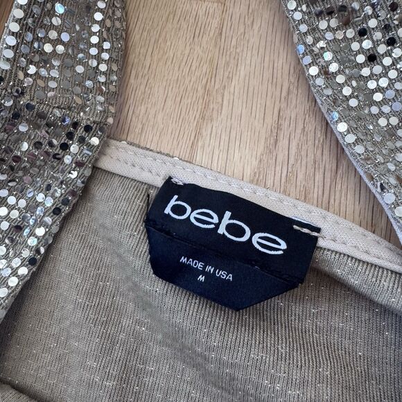 Vintage bebe Y2k Dress Metallic Silver S M Cocktail Bodycon Scoop Tank Club USA - Picture 8 of 9